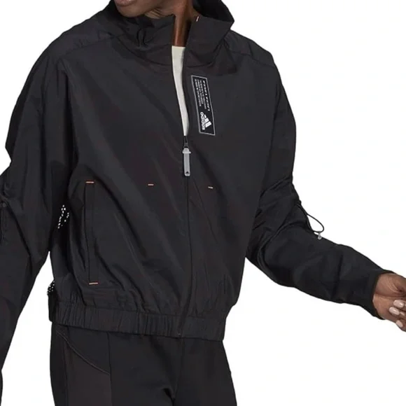 Adidas Tech Track Jacket Women's Large Black Lightweight Mesh Back - Picture 3 of 11